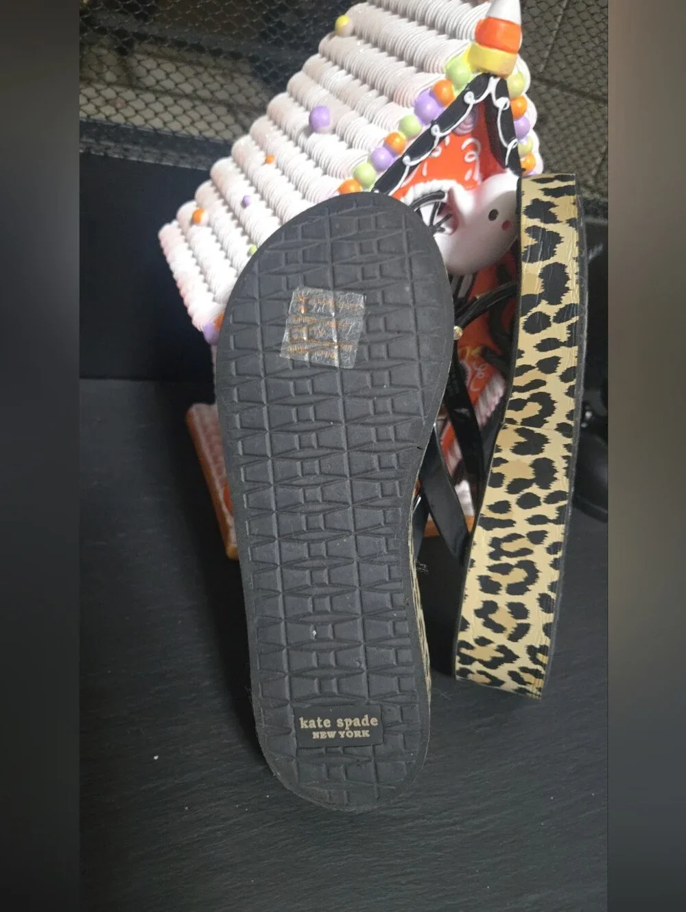 kate spade Leopard Print Platform Flip Flop Sandals in Black and Tan